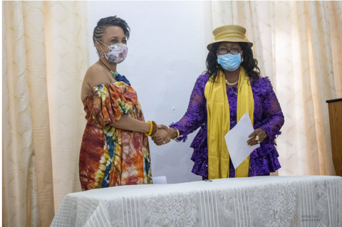 AfricanAncestry.com's Gina Paige and Sierra Leone Minister of Tourism Madam Memunatu Pratt Sign Historic Citizenship Agreement in Freetown, Sierra Leone on April 29, 2021