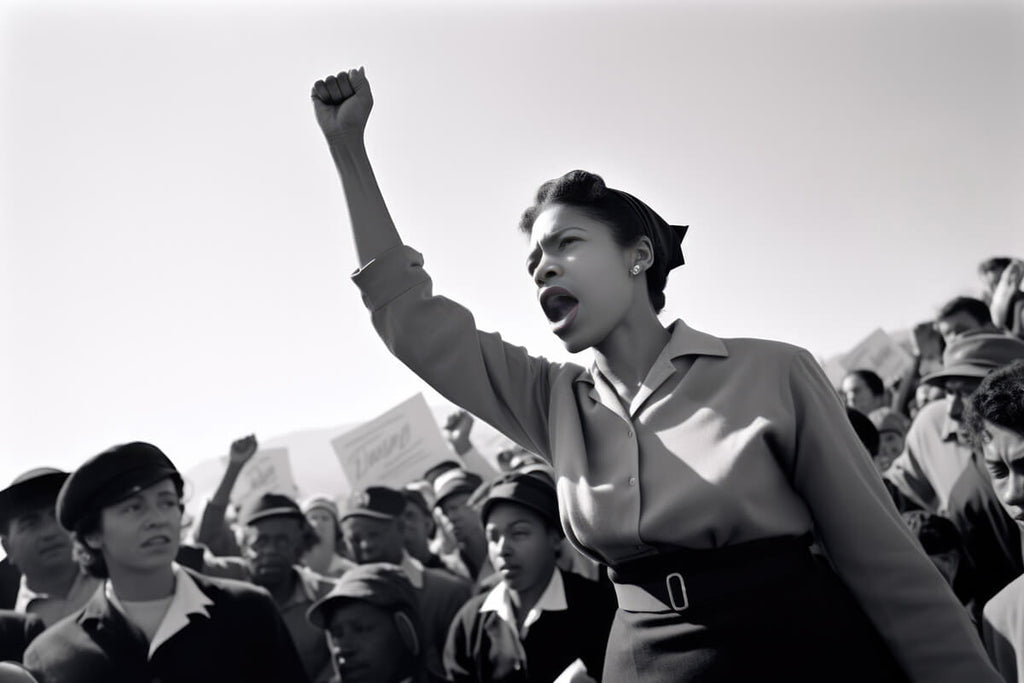 African American protestor with fist raised