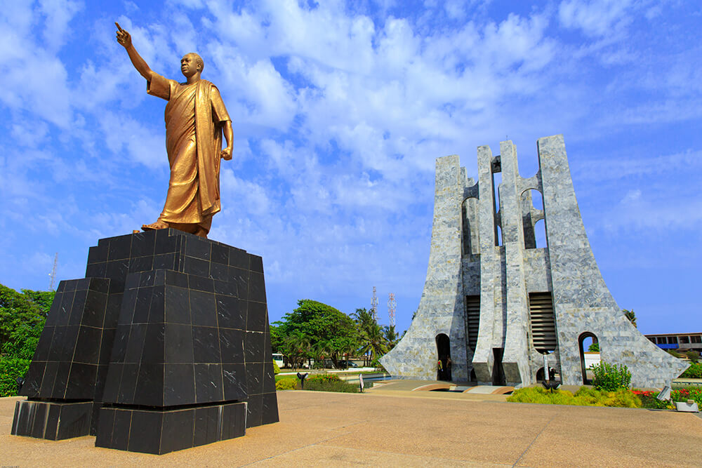Kwame Nkrumah Memorial park showing a statue and monument.