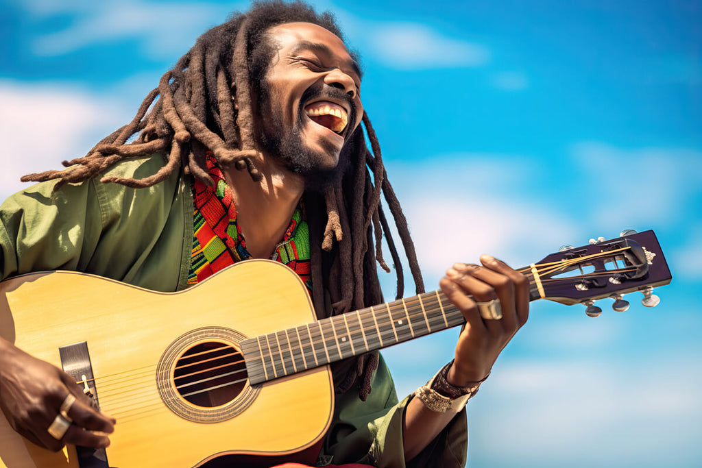 Rastafarian playing the guitar