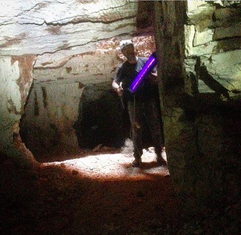 Shannon with the old cumbersome 240 volt blacklight underground.