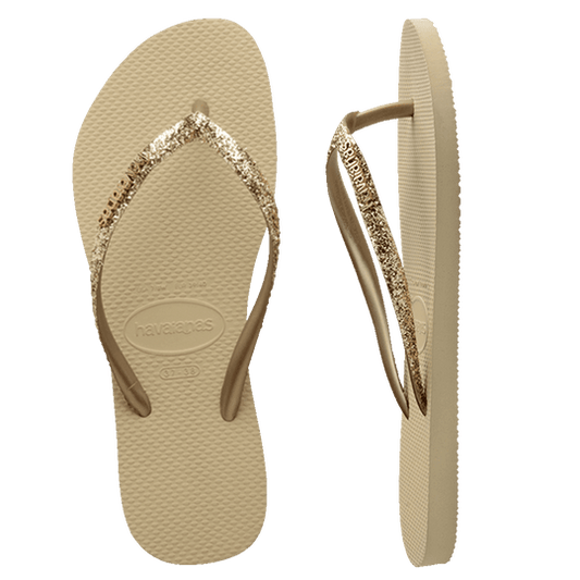 Havaianas Slim Metal Logo Crystal Jandal, Rose Gold