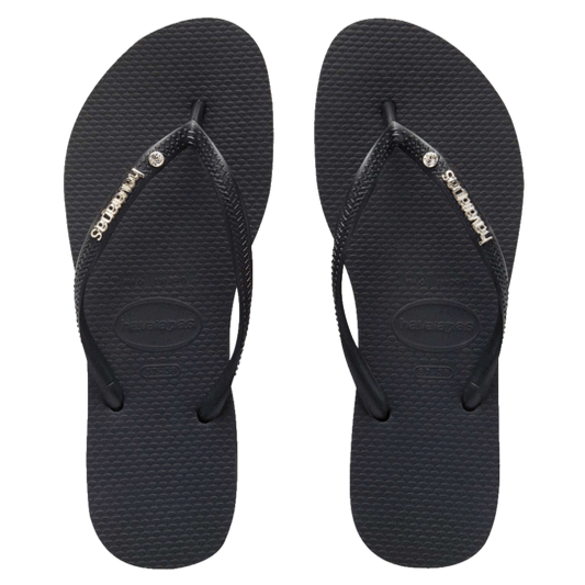 Havaianas Slim Metal Logo Crystal Jandal, Rose Gold