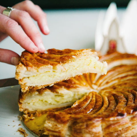 Galette des rois or Kings cake at Yann Haute Patisserie, authentic French bakery in Calgary using only quality and natural ingredients for the best cakes, macarons, croissants, bread and chocolates.