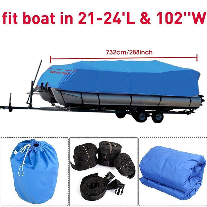Felji 21-24 Ft Waterproof Heavy Duty Fabric Trailerable Pontoon Boat Cover Blue