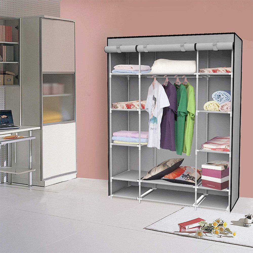 Felji 53” Portable Closet Storage Organizer Wardrobe Clothes Rack With Shelves Grey