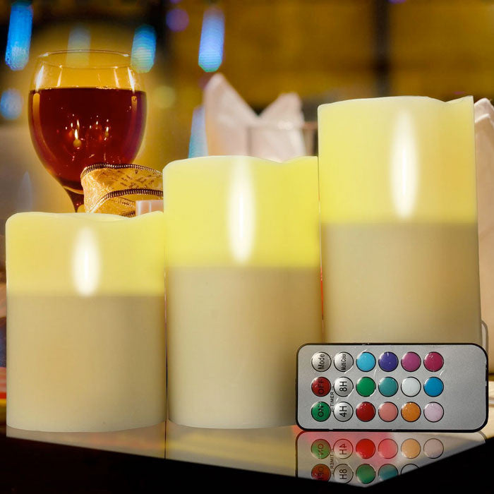 Candles Flameless Led Tea Light Ivory Color Remote Club Party 3pcs (4 5 6)