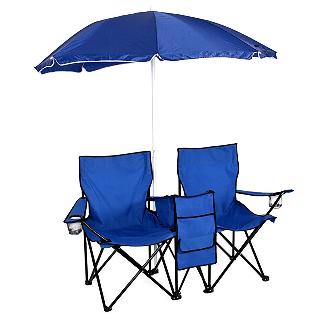 Felji Picnic Double Folding Chair With Umbrella And Cooler