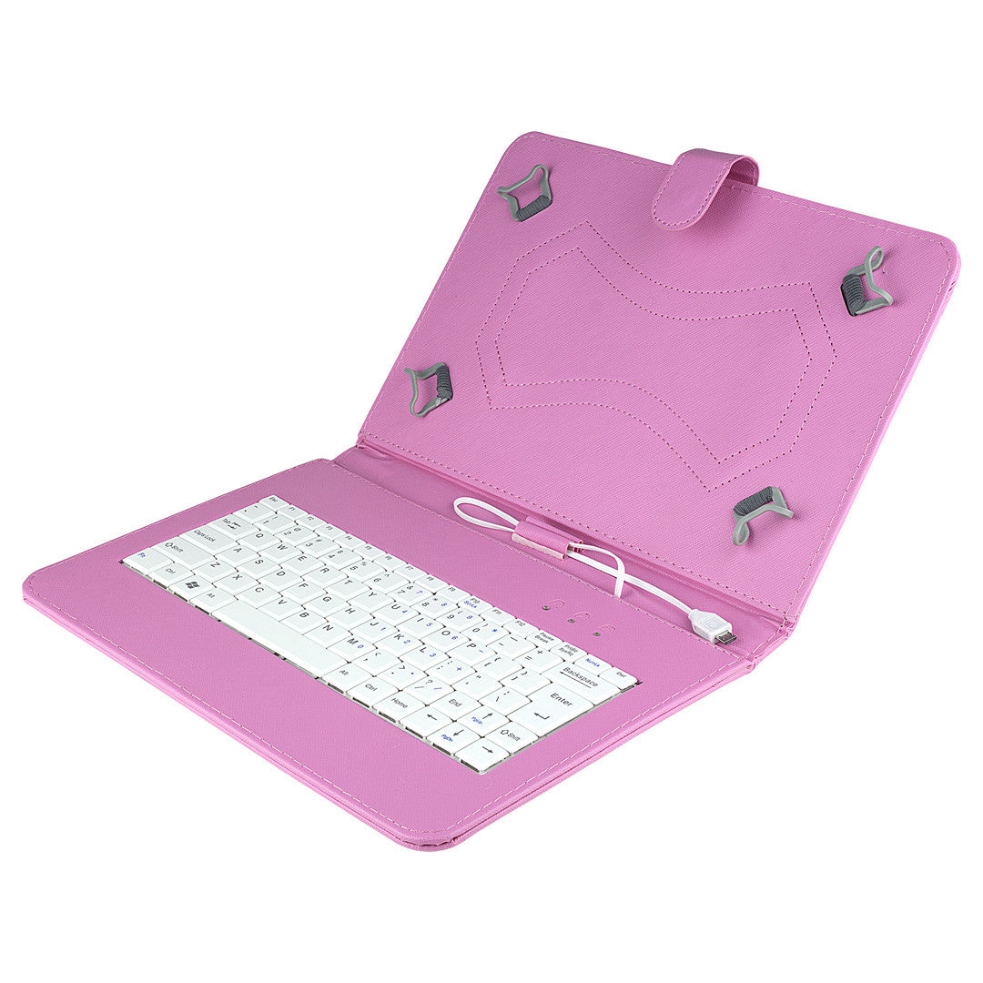 Felji Pink Stand Leather Case Cover For Android Tablet 10 Universal W/ Usb Keyboard
