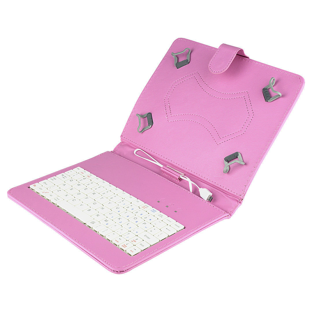 Felji Pink Stand Leather Case Cover For Android Tablet 8 Universal W/ Usb Keyboard