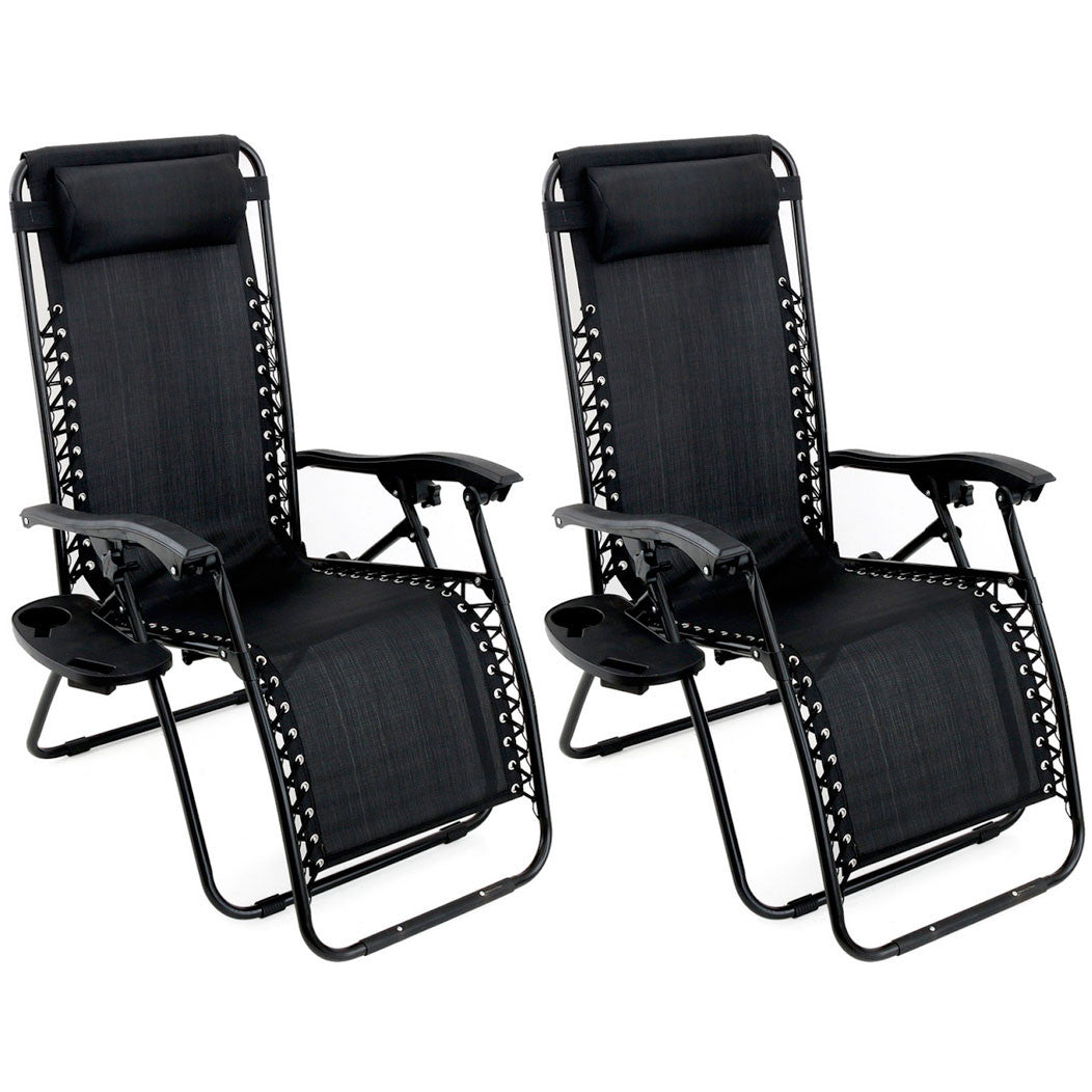 Outdoor Zero Gravity Chair Lounge Patio Folding Recliner Black 2 Pack