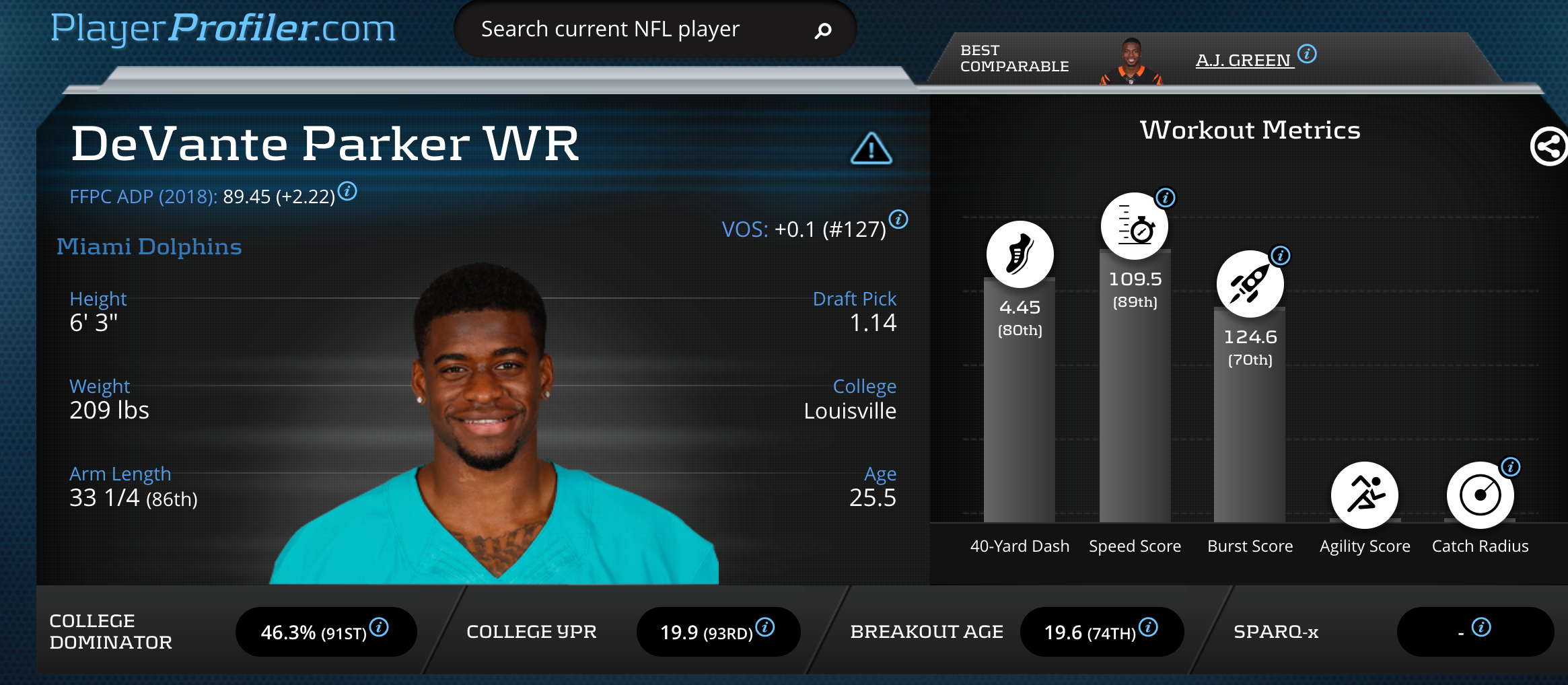 DeVante Parker 2017 stats