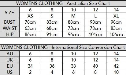 Australian Size Chart Conversion To Us