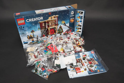 Contents inside box of LEGO Winter Village Fire Station 10263