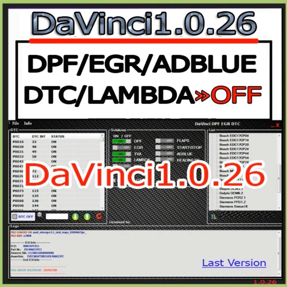 2021 Davinci 1.0.26 PRO DPF EGR FLAPS ADBLUE OFF SOFTWARE CHIPTUNING  REMAPPING DAVINCI REMAP Install For Multiple Computers, MHH Auto Shop
