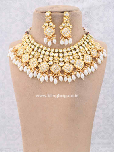 Rucha Rose Gold American Diamond & Pearl Necklace