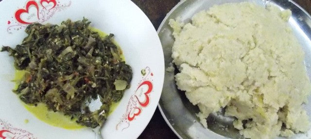 Sukuma-wiki and ugali for lunch.