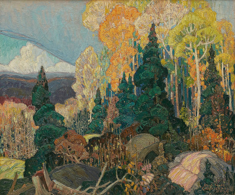 Franklin Carmichael Autumn Hillside, famous painting, ago images, vintage images, painting mural, ago archive, trees, forests,