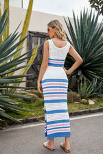 {SHIPS FREE} Striped Openwork Cropped Tank and Split Skirt Set - Bleu Chic Boutique
