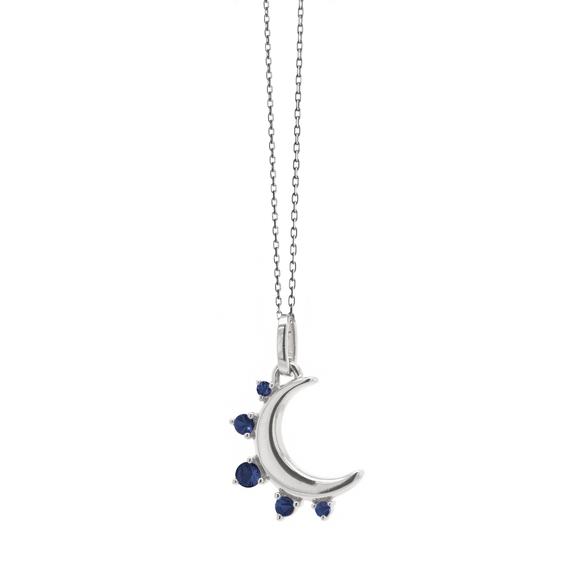 September Sapphire  Moon  Birthstone Necklace