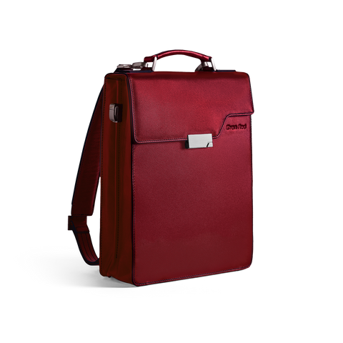 Evan Red leather laptop backpack with a unisex, modern design and smart interior - Best business trip companion