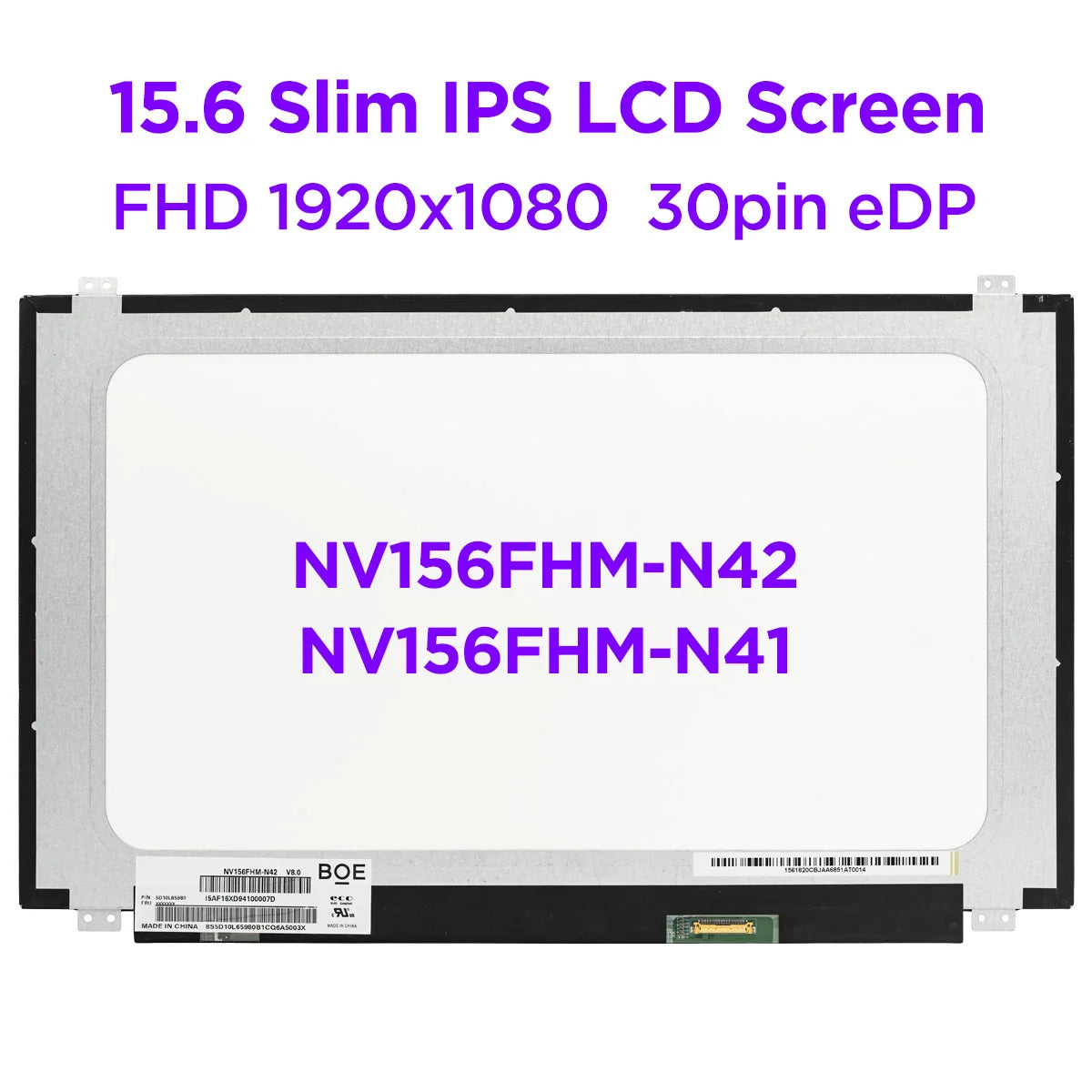 15.6" IPS Laptop LCD Screen NV156FHM-N42 V8.0 fit NV156FHM N41 N42 B156HAN06.1 FHD 1920x1080 LED Display Panel 30pins eDP