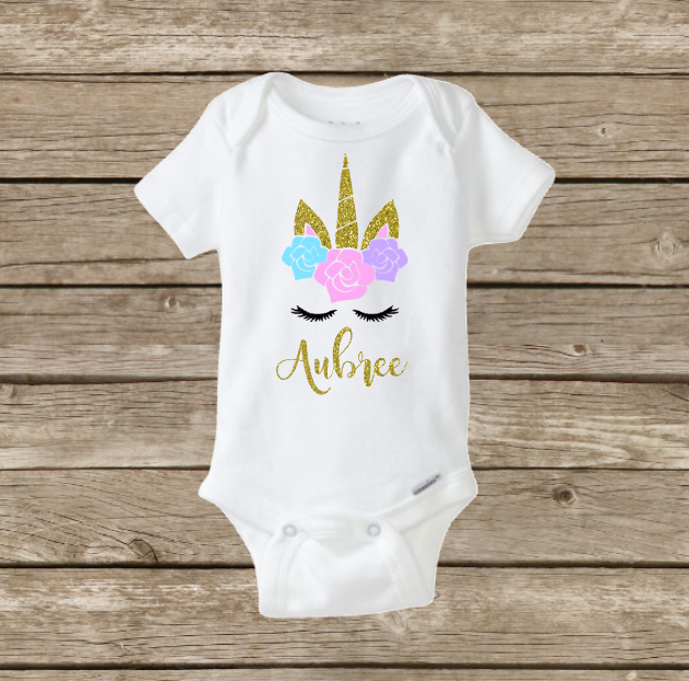 Baby Girl Personalized Unicorn Onesie 