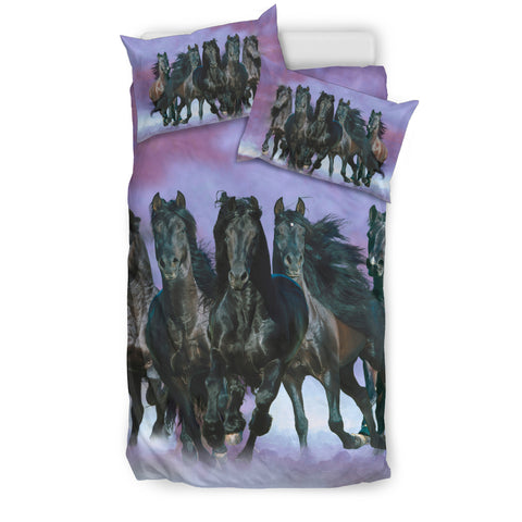 Black Friesian Horses On Purple Horse Bedding Luxury Duvet Set Exc