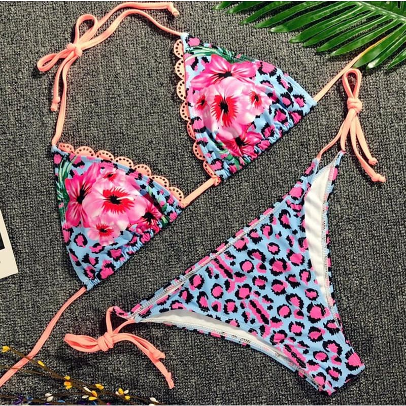 pink leopard bikini set