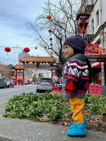 Alexi looking at the Gate of Harmonious Interest Victoria BC