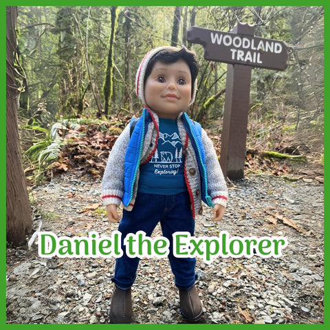 Maplelea-boy-doll-hiking-wearing-boots-vest-camp-outfit-and-hat