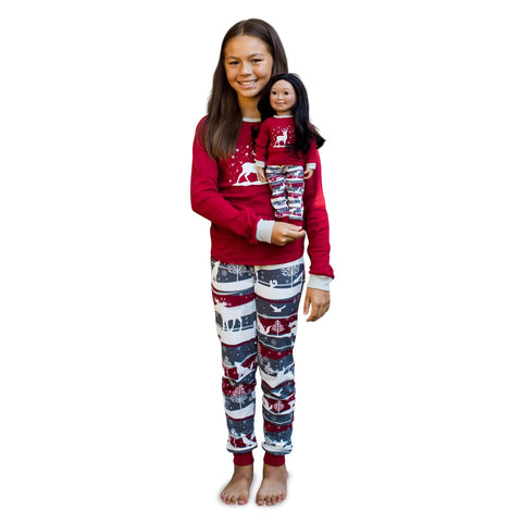 Toddler Girl's Winter Reindeer, Animals and Snowflakes Cotton pajama Set -  Little Dreamers Pajamas