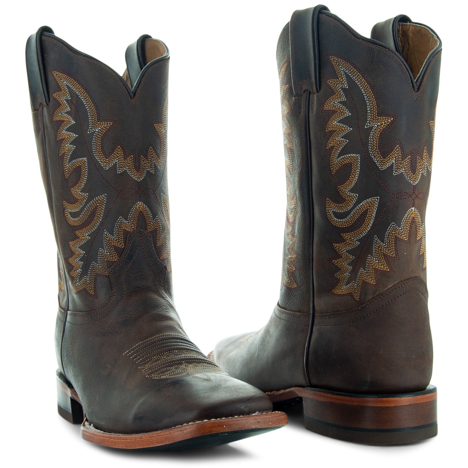 Soto Boots Brown Men's Leather Square Toe Cowboy Boots H4004