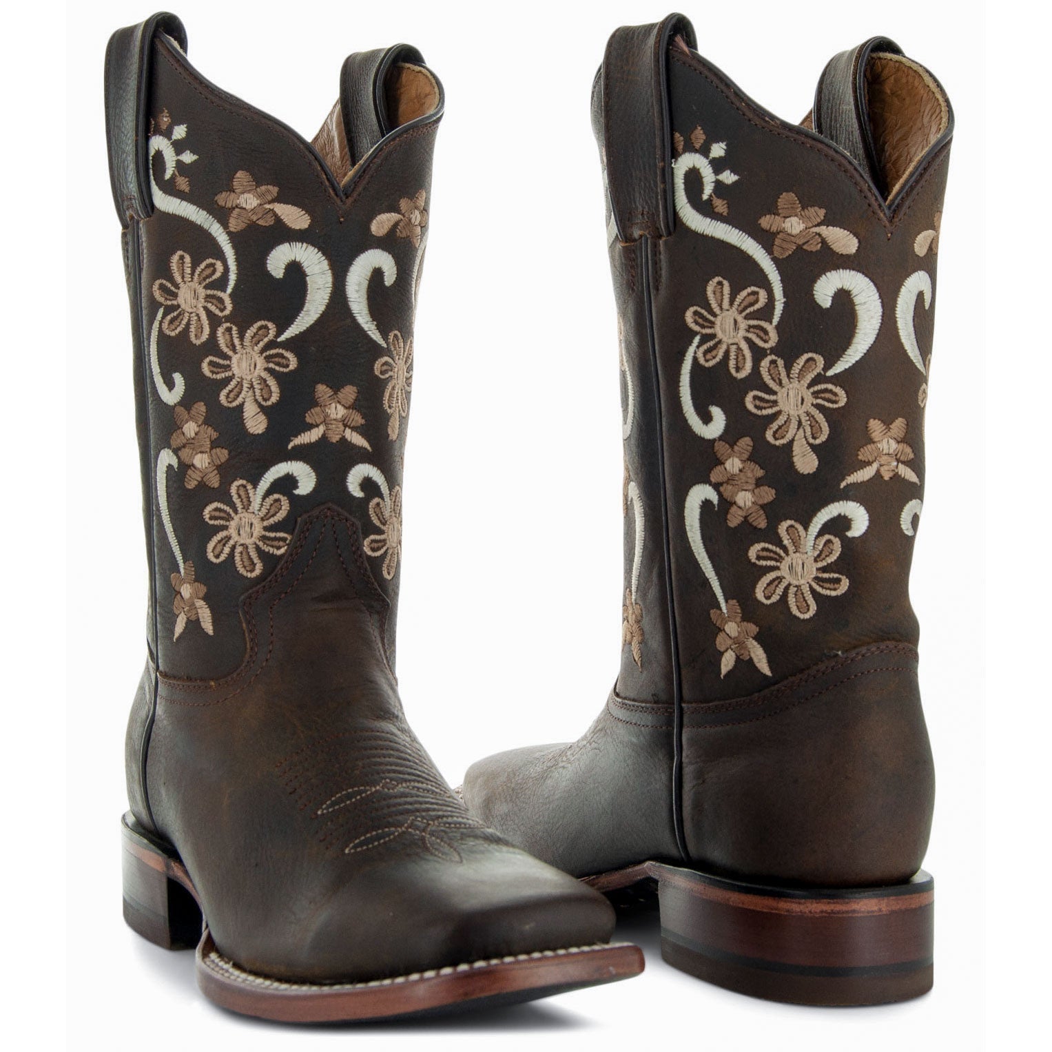 Soto Boots Womens Flower Embroidery Square Toe Boots M4007