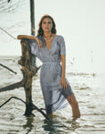 V-neck Drawstring Linen Dress With a Sash by S23 D1