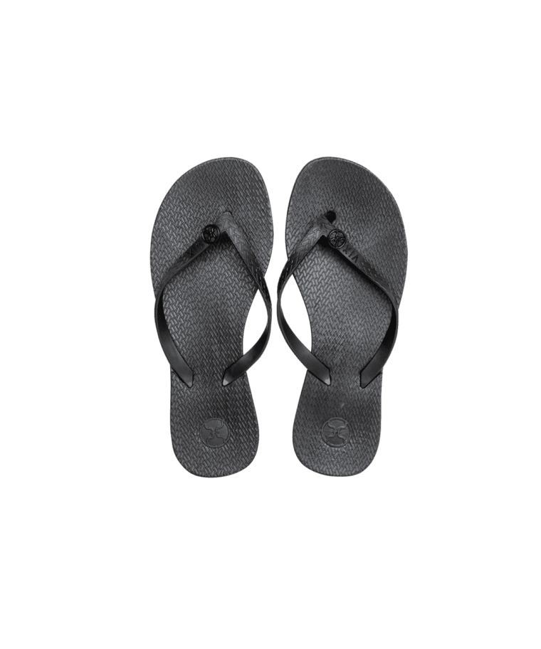 black designer flip flops