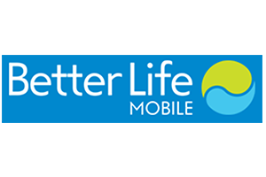 Better life mobile logo featuring a horizontal green and blue ying yang 