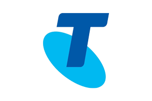 Telstra logo of a blue capital T on a light blue oval