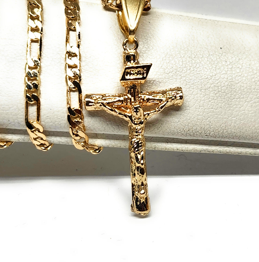 Gold Plated Cross CZ Crucifix 24” Necklace Cruz Crucifijo LP