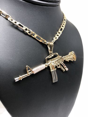 Gold Plated Cuerno De Chivo Tres Colores Machine Gun Pendant Necklace ...