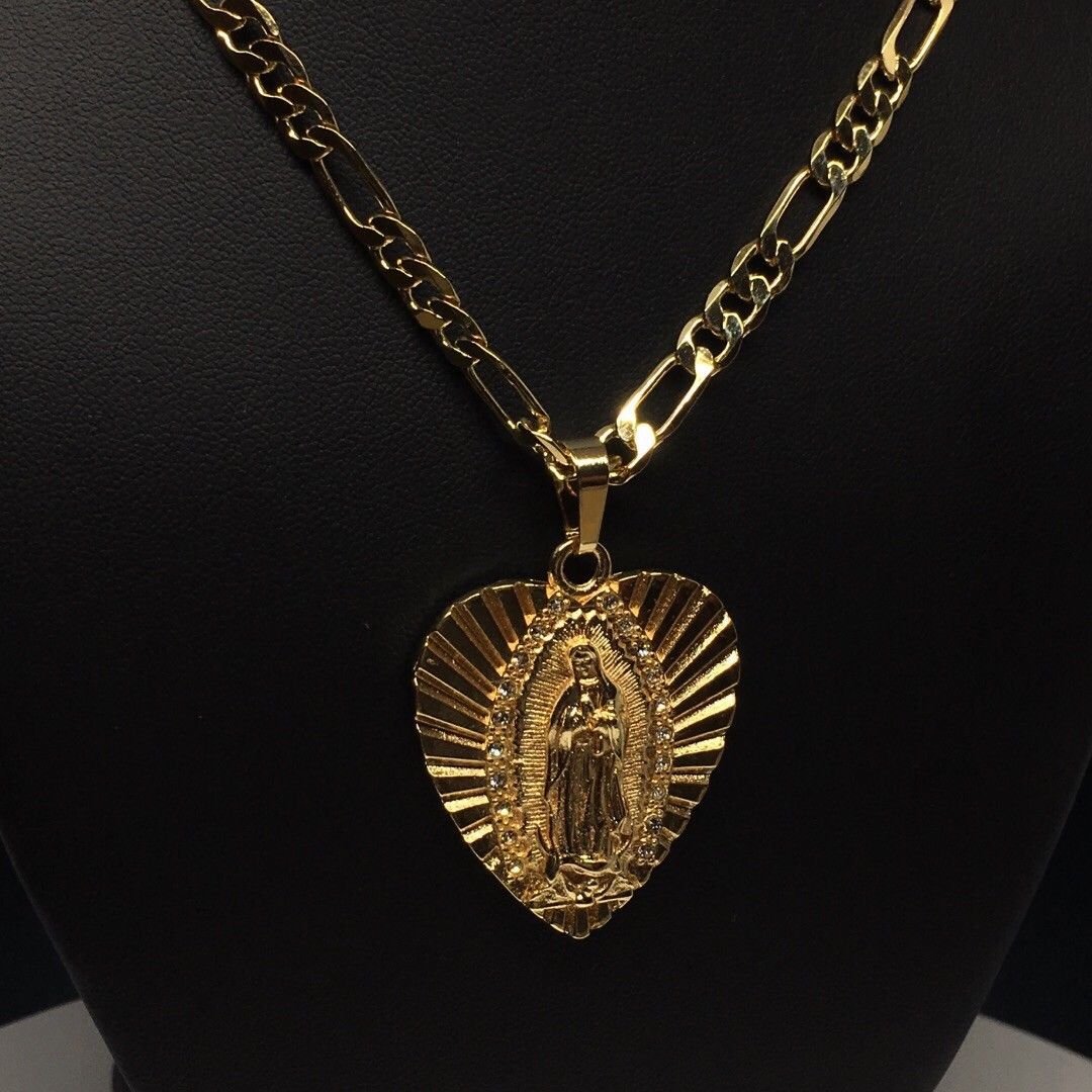 10 KT Gold Virgin Mary Necklace , Cadenas de Oro Mexicano 10 Kt, Medalla Virgen de Guadalupe 17 , Our Lady of Guadalupe