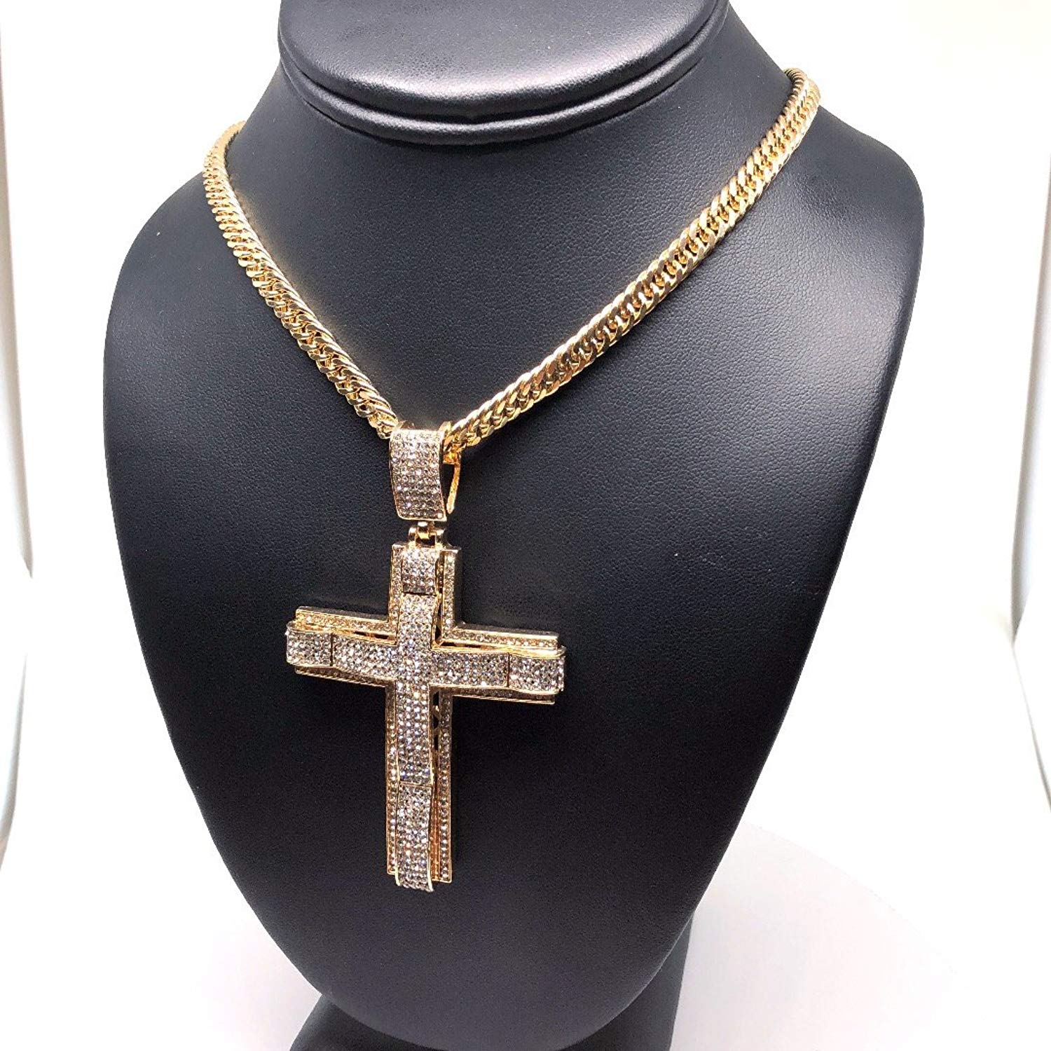 Men's Hip Hop Gold Plated Iced Out Cross CZ Pendant Necklace 30