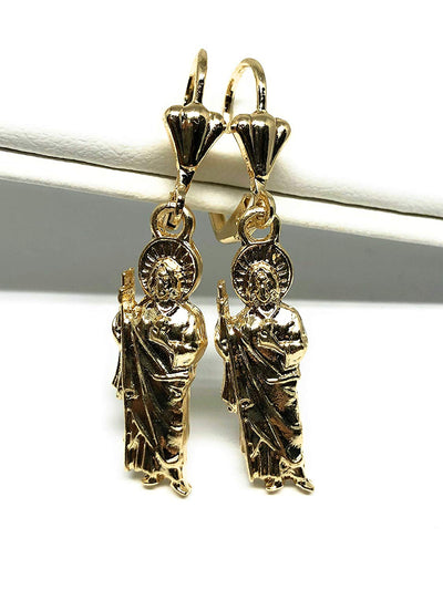 Gold Plated Saint Jude Earrings Aretes De San Judas Tadeo Oro Laminado - Fran & Co. Jewelry