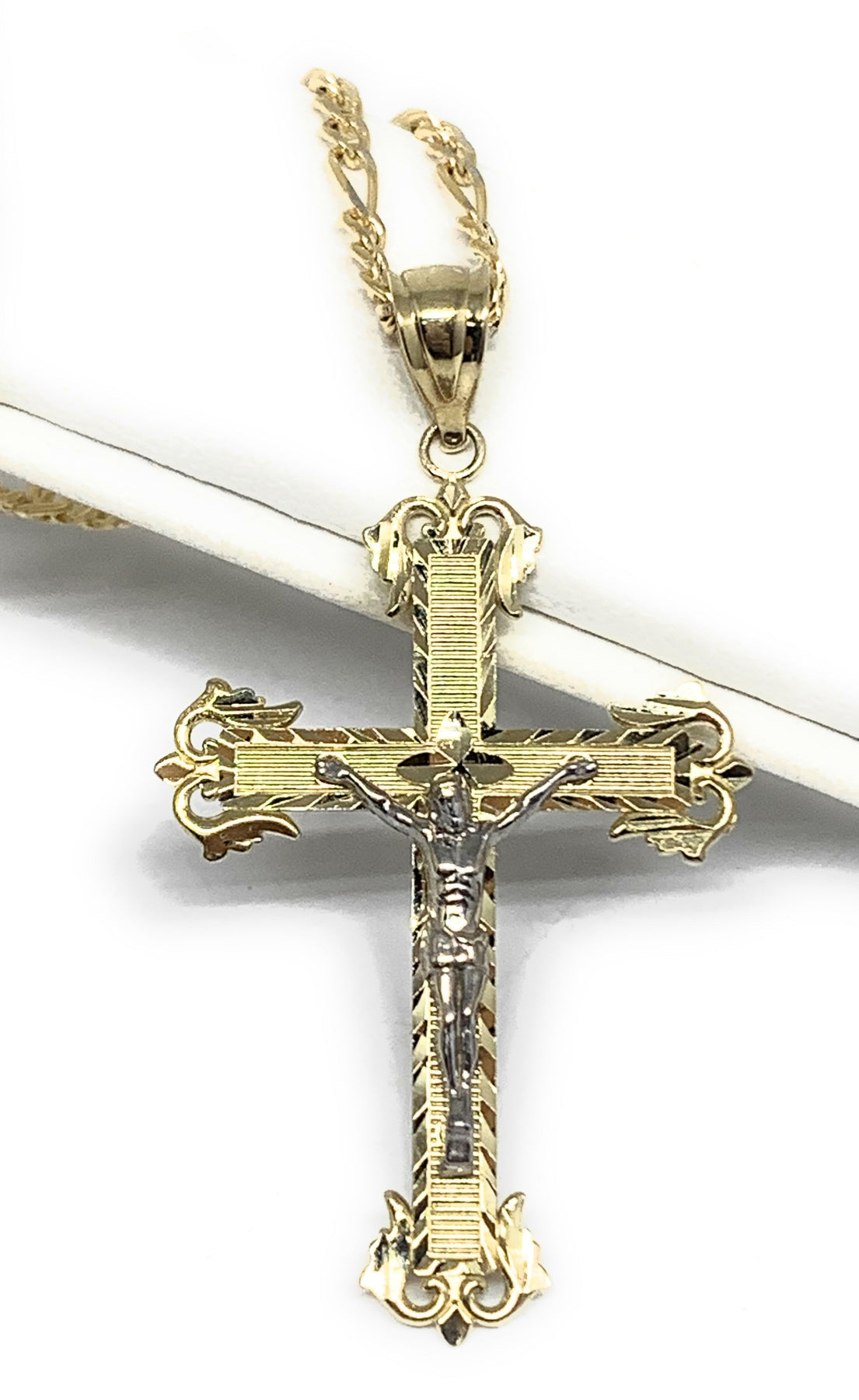 ADORATO JEWELRY 24K Gold Figaro Chain Style Cross Pendant Necklace