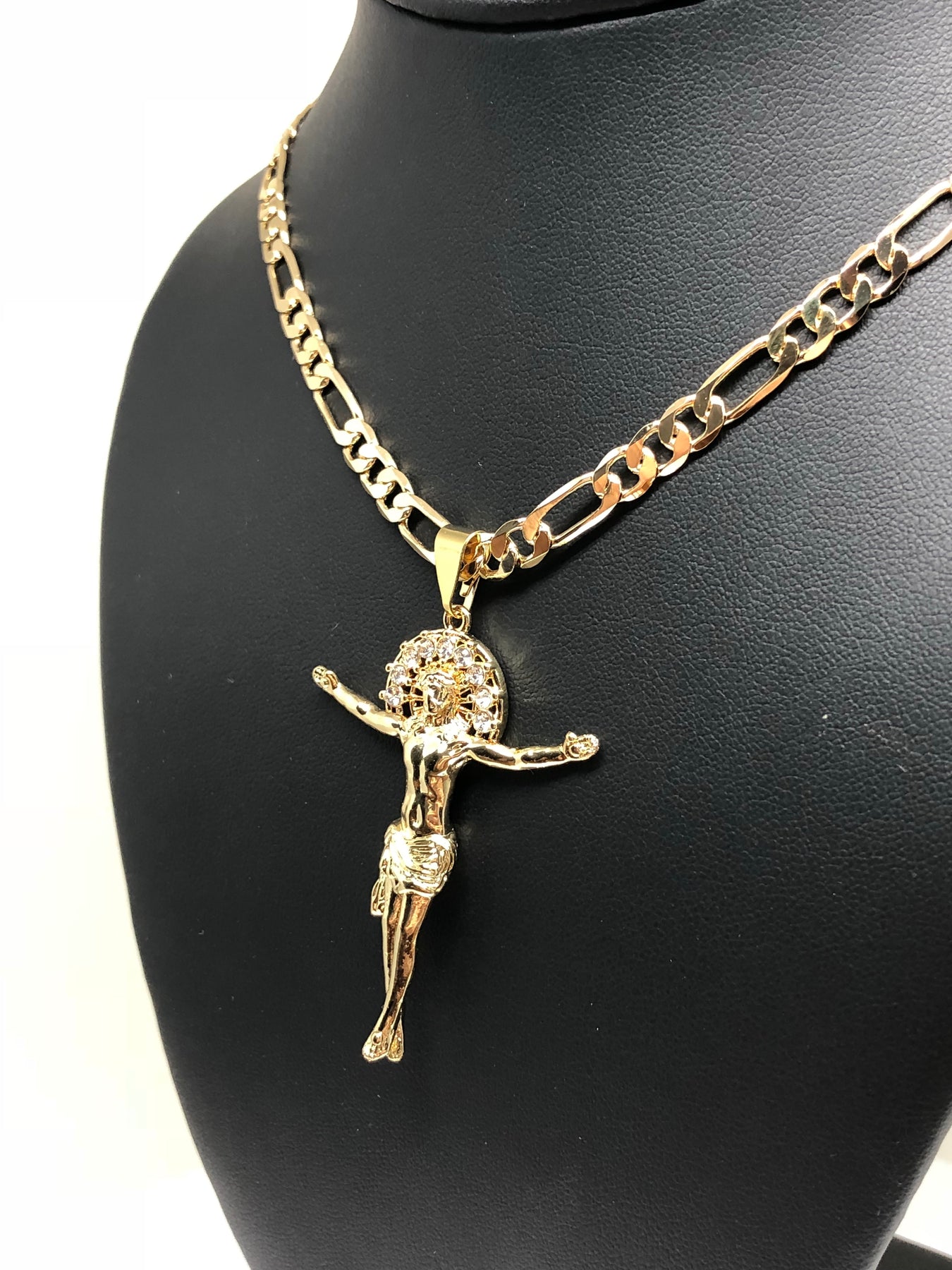 Gold Plated Jesus Christ Cross Pendant Necklace Chain Jesus Cristo Med Fran And Co Jewelry 0284