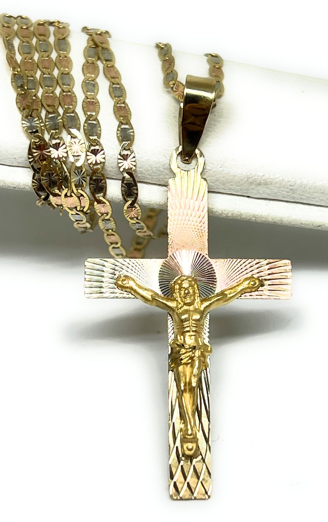 14k Gold Plated Solid 925 Silver Cross Jesus Piece Crucifix Pendant  Necklace