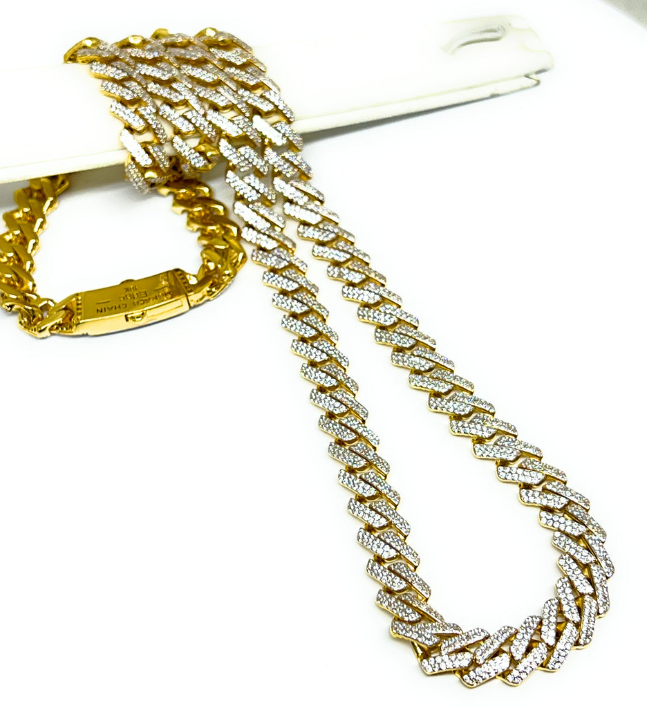 10k Solid Gold Monaco SWAROVSKI CZ Miami Cuban Link Chain 24-26 inches 11mm  (Semi-Hollow) 58-64g