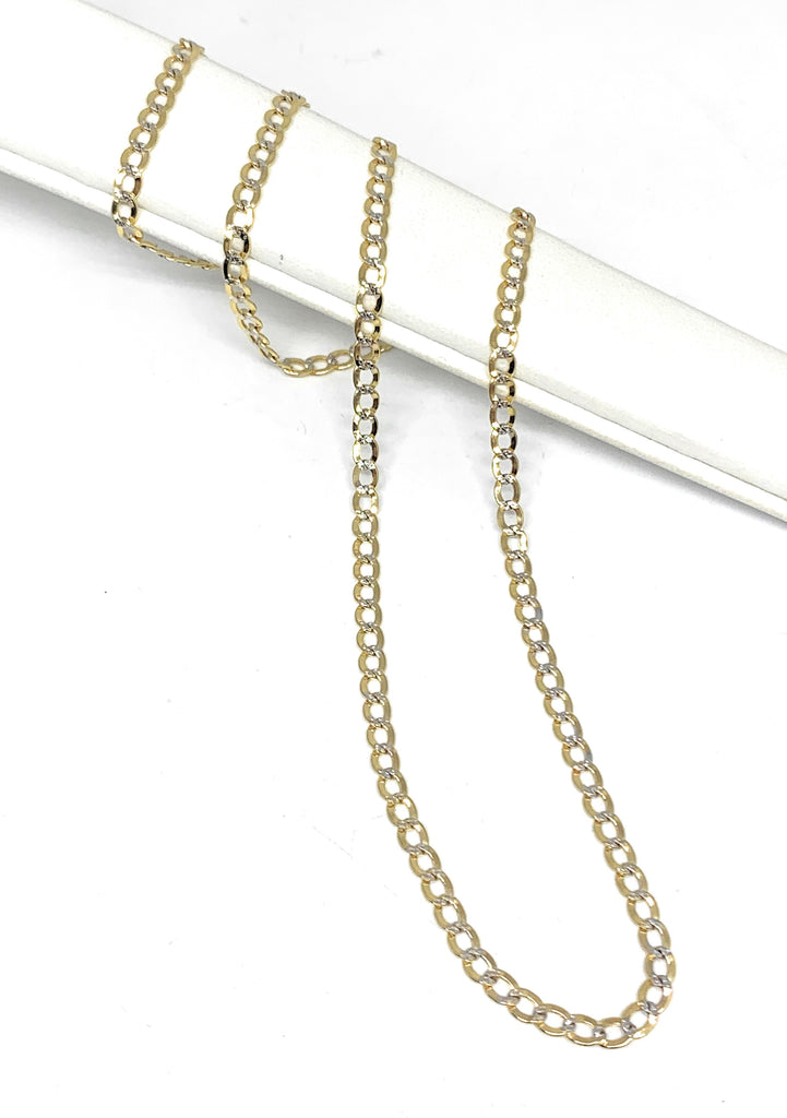 14K Yellow & White Gold Diamond-Cut Cuban Link Chain Necklace