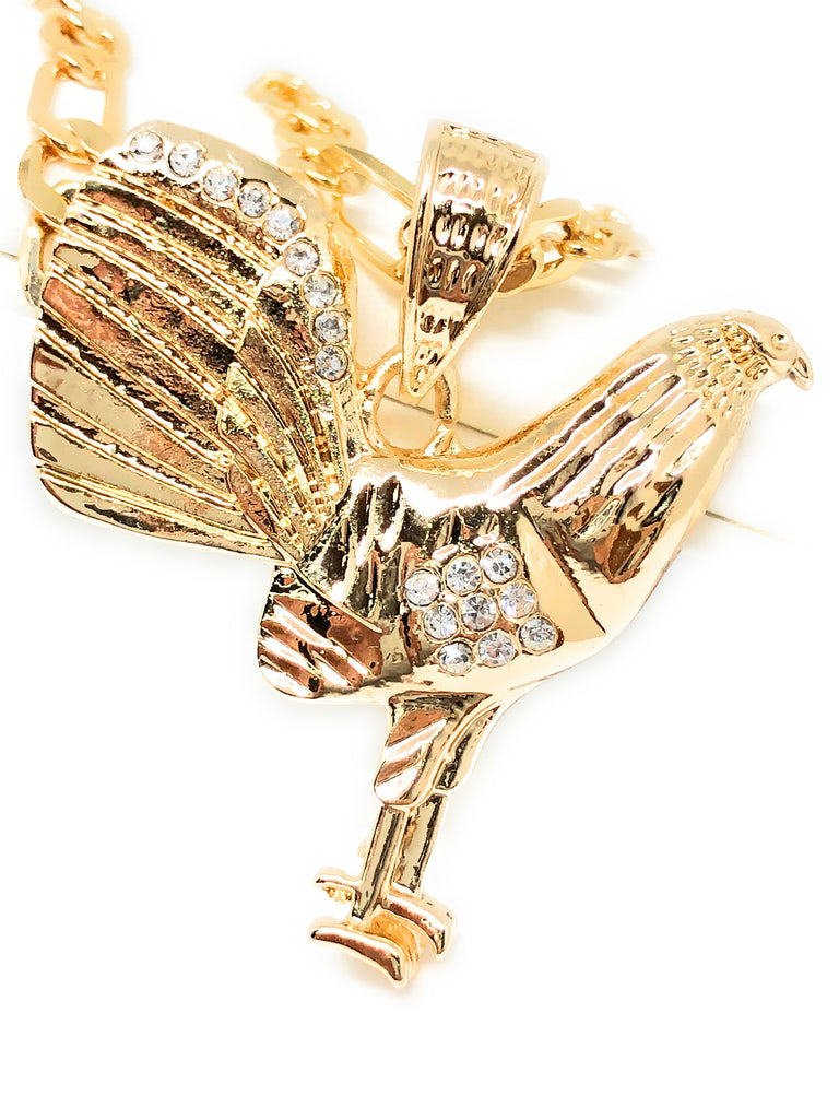 Cadena Y Medalla de Oro Para Hombre de Gallo 3 Oros 33x45 18K Gold Filled Chicken Rooster Pendant Necklace for Mens Womens Mariner Chain 24 inch