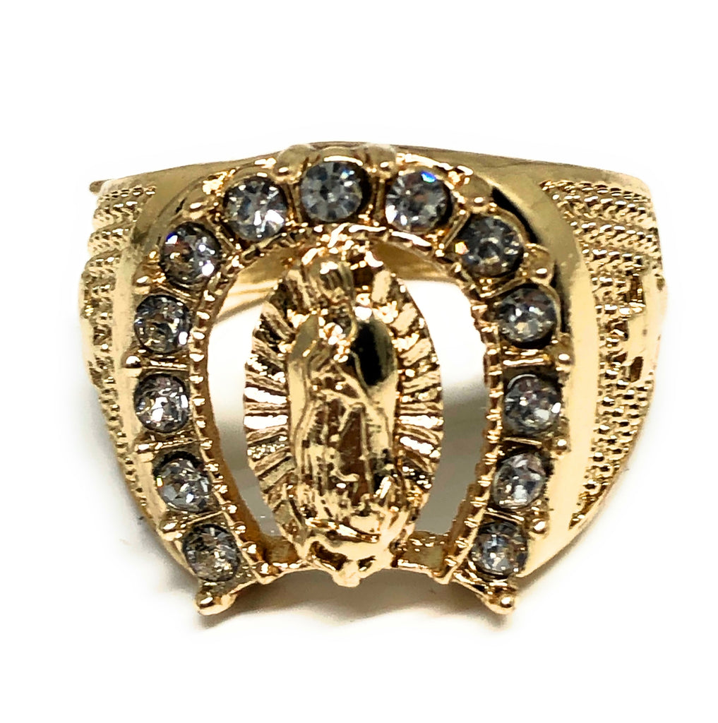 Gold Plated Virgin Mary Color Stone Ring Virgen De Guadalupe Anillo